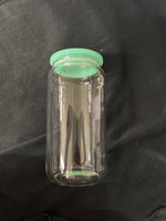 16oz Glass cup with colored lids