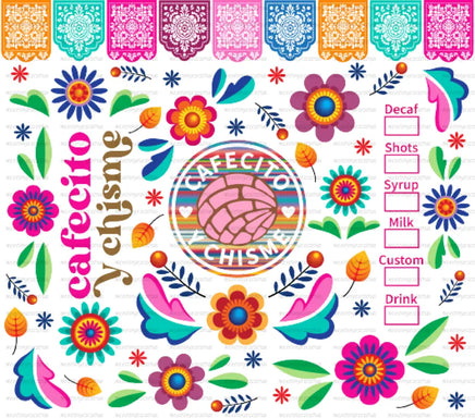 20 oz Cafecito chisme papel picado UV DTF