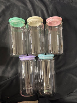 16oz Glass cup with colored lids