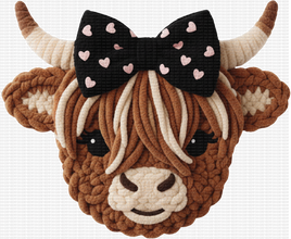 Faux Yarn Highland Cow With Bow