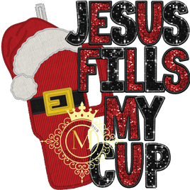 jesus fills my cup faux embroidery