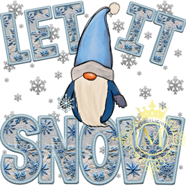 Let it snow blue faux embroidery