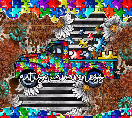 Autism awareness truck tumbler wrap