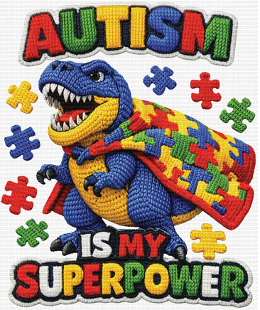 Autism Is My Super Power Faux Yarn Dino