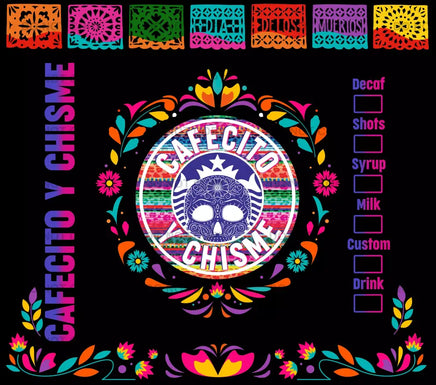 Cafecito y chisme papel picado black tumbler wrap