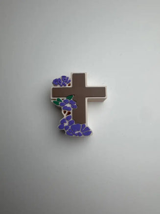 Cross Purple Flowers STRAW TOPPER