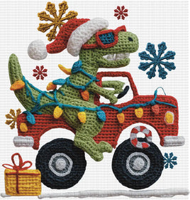 Dino Truck Christmas Faux Yarn