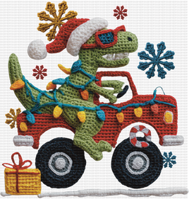 Dino Truck Christmas Faux Yarn