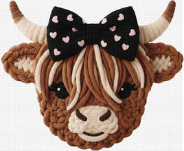 Faux Yarn Highland Cow With Bow