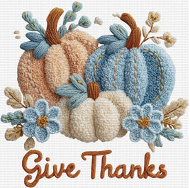 Give Thanks Blue Pumpkins Faux Yarn