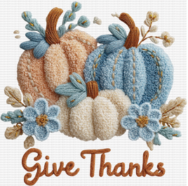 Give Thanks Blue Pumpkins Faux Yarn