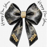 Happy New Year Bow - 6in / DTF / black letters