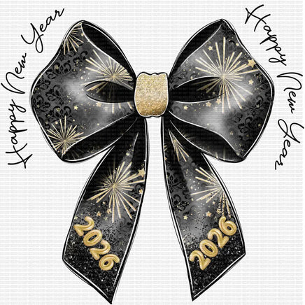 Happy New Year Bow - 6in / DTF / black letters