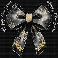 Happy New Year Bow - 6in / DTF / white letters