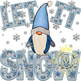 Let it snow blue faux embroidery