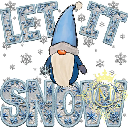 Let it snow blue faux embroidery
