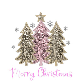 merry christmas trees faux embroidery