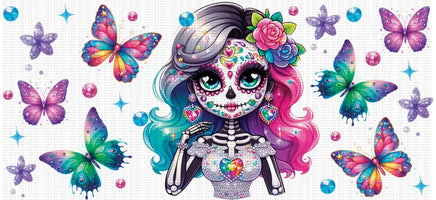 Neon Catrina butterfly UV Wrap