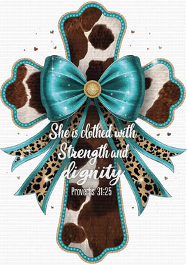 She is Clothed in Strength Turquoise Cross