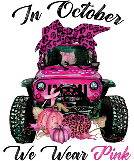 in October we wear pink jeep