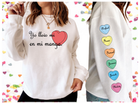 I wear my heart on my sleeve crew neck/ Yo llevo mi corazon en mi manga crew